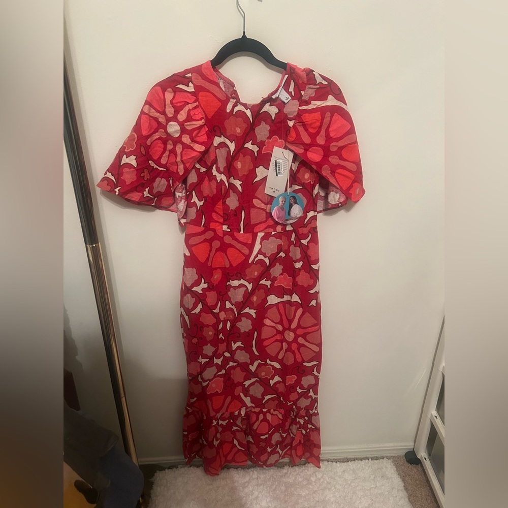 Rhode X Target Women's Zinnia Floral Print Bell Sleeve Midi Dress Red/Pink